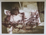 BURLE MARX. "Paucas III", gravura, tiragem  8/26, medindo 64 x 85 cm, Assinado , intitulado , numerado e datado,1987 (apresenta fungos). Emoldurado com vidro, 85 x 105 cm.