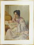 P.MASSANI. FIRENZE. "Maternidade", óleo s/tela, 69 x 50 cm. Assinado no CSD. Emoldurado, 90 x 70 cm.