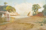 "Ilha da Boa Viagem", assinatura ilegível, óleo sobre tela medindo 67 x 100 cm sem moldura e 85x120cm com moldura. Assinado no c.i.d.