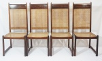 BERNARDO FIGUEIREDO (1934-2012)- Excepcional conjunto de 12 cadeiras, em jacarandá, assento e encosto em palhinha natural, móvel autentico anos 60, medindo 112 x 48 x 48 cm cada. OBS ( Uma faltando o assento e outra com rasgo na palhinha )