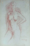 CLAUDIO VALERIO TEIXEIRA. "Nú Feminino", desenho, 45 x 31 cm.( no estado, com rasgo).  Assinado e datado , 1979 . Com dedicatória Leo Christiano. Sem moldura.