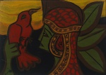 JANUARIO, SEBASTIÃO (Dores de Guanhães-MG, 1939). "Mulher com Pássaro", acrílico s/eucatex, 16 x 22 cm. Assinado. Emoldurado, 37 x 43 cm.