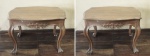 Par de mesas de apoio em madeira nobre, estilo Dom José, med. 45x60x53cm.