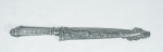 Punhal gaúcho, metal espessurado a prata, decorado com cena de pampa gaúcho em relevo , 31cm, peso 196 gramas.