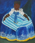 IVAN MORAES - (Rio de Janeiro em 1936 - Rio de Janeiro em 2003), "Baiana Azul", óleo s/tela, med. 120 x 100  cm, assinado CIE e datado de 1963,  emoldurado med. 124 x 104 cm.