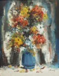 SYLVIO PINTO, ( Rio de Janeiro, 17 de março de 1918  Rio de Janeiro, 3 de abril de 1997), ."Vaso de Flores", óleo s/tela, med. 53 x 43 cm, datado CID, emoldurado 74 x 63 cm.