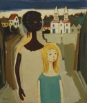 SYLVIO PINTO, ( Rio de Janeiro, 17 de março de 1918  Rio de Janeiro, 3 de abril de 1997), "Meninas", óleo s/tela, med. 55 x 46 cm, datado CID, emoldurado 74 x 63 cm.