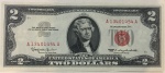 TWO DOLLAR, EUA, 1963. Selo vermelho, Número de série: A13401454A