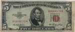 FIVE DOLLARS, USA, 1953, Selo vermelho. Número de série B05596172A