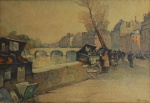 MARC. "Paisagem de Paris", aquarela, medindo 21 x 30 cm. Assinado no CID. Emoldurado com vidro, 37 x 46 cm. No estado ( manchas do tempo).
