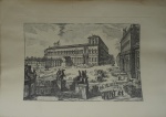 PIRANESE. "Veduta Della Piazza di Monte Cavallo", gravura, 33 x 47 cm. ( no estado, manchas do tempo) . Sem moldura.