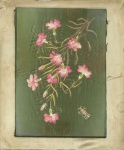 Antiga pasta confeccionada em seda com bordado de flores, monograma em dourado , Acondicionada com vidro. Medidas 45 x 31 cm.