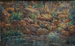 MANUEL FARIA .  " Córrego na floresta", óleo s/ tela, assinado no CID, verso com assinatura e dedicatória, medindo 18 x 28 cm, medindo c/moldura 45 x 55 cm.