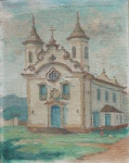 MILTON DACOSTA. "Igreja do Carmo - Mariana /Minas", óleo s/tela, 25 x 20 cm. Assinado no CID e no verso intitulado. Emoldurado, 45 x 40 cm.