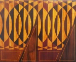 Joaquim Tenreiro. Quadro composição em três madeiras: Jacarandá, roxinho e pau-marfim. Medida: 80 x 98 cm.