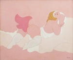 MILTON DACOSTA . "Vênus e Pássaro", óleo s/tela, 54 x 65 cm. Assinado e datado, frente e verso, 1980.