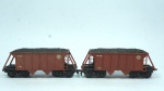 Frateschi- 2 miniaturas de vagões de minério Vale do Rio MG 1038- escala HO- cor: grená- feito de plástico- med 13 x 4 x 4 cm.