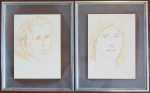 SCLIAR - 2 desenhos. Par de desenhos a pilot, representando retrato de figura masculina, 32 x 23 cm Emoldurado: 45,5 x 36 cm, cada.