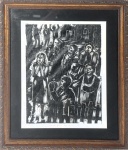 OSWALDO GOELDÍ - "Personagens" - Xilogravura sobre papel - 1/10 Primeira tiragem postuma de Oswaldo Goeldí- 1991. No verso carimbo de Gallery Ipanema. Meds: Papel 32,0 cm x 24,5 cm; c/moldura 44,5 cm x 36,5 cm