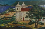 ISRAEL PEDROSA. "Igreja com Paisagem", óleo s/tela, 53 x 78 cm. Assinado no CID. Emoldurado, 75 x 191 cm.