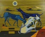 ISRAEL PEDROSA . "Cães Uivando pra Lua", óleo s/tela 60 x 73 cm. Assinado no CIE e datado frente e verso, 1983. Emoldurado, 100 x 86 cm.