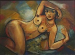 KENNEDY BAHIA. (1929-2005). Nu feminino. Óleo s/tela, med. 60 x 81 cm. Assinado. Emoldurado med. 73 x 94 cm.