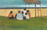 JOSÉ PANCETTI (Campinas SP 1902 - Rio de Janeiro RJ 1958) - " Figuras na praia ". Óleo s/madeira, 29 x 45 cm. Assinado no CIE. Emoldurado, 53 x 69 cm.
