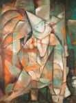 CARL BRUSSELL -(Salvador em 1915), "Pierro", óleo sobre tela, assinado frente e verso, localizado e datado no verso, Rio 84. Medidas, 80 x 60 cm, moldura 1,05 x 85 cm.