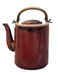 Bule para chá estilo oriental, em cerâmica esmaltada com alças em madeira. Meds: 18,5 cm x 20 cm