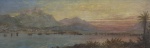 FACHINETTI. (Itália, 1824 - Rio de Janeiro, 1900) "Fundo da Baía de Guanabara", óleo s/tela colado s/madeira, 15 x 45 cm. Sem assinatura. Emoldurado, 38 x 67 cm.