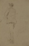 BELMIRO DE ALMEIDA. "Figura masculina", desenho, 23 x 15 cm. Assinado, localizado e datado no CID, Rio, 29/7/1886. Emoldurado 36 x 29 cm.