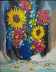 SILVIO PINTO- Vaso de flores, óleo s/ tela, assinado no cid, medindo 93 x 73 cm, com moldura 110 x 90 cm.